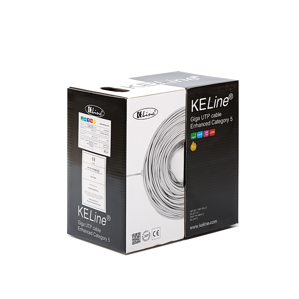 Keline KE300U24LSOH-Dca-RLX UTP (U/UTP) кабел, 4x2xAWG24, категория 5E, 300 MHz, LSOH, Euroclass Dca - s1a, d1, a1, 305 m в кутия Keline KE300U24LSOH-Dca-RLX UTP (U/UTP) кабел, 4x2xAWG24, категория 5E, 300 MHz, LSOH, Euroclass Dca - s1a, d1, a1, 305 m в кутия