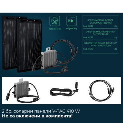600W Комплект Микроинвертор + Кабели За Балкон