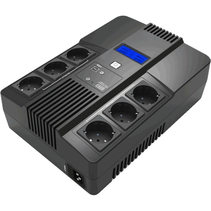 HighEnergy AIO600(Schuko) UPS 600VA/360W, pF 0.6, AIO (All-In-One) Line-Interactive технология, симулирана синусоида, 1 бр. вкючена батерия