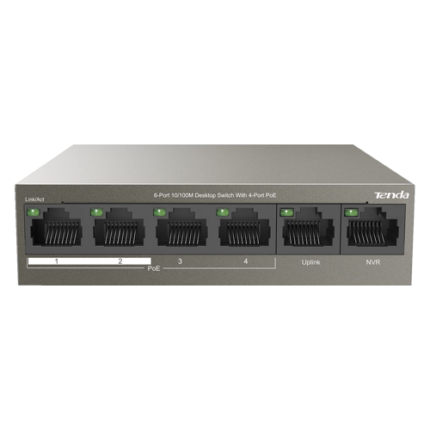 Tenda TEF1106P-4-63W — PoE+ суич с 4 PoE и 2 uplink порта