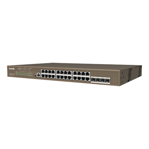 Tenda TEG5328P-24-410W — 24-портов PoE+ Gigabit суич, бюджет 370 W Tenda TEG5328P-24-410W — 24-портов PoE+ Gigabit суич, бюджет 370 W
