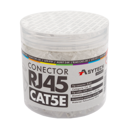 RJ45-CAT5E-JAR — неекранирани RJ45 Cat5e конектори, буркан 100 бр.