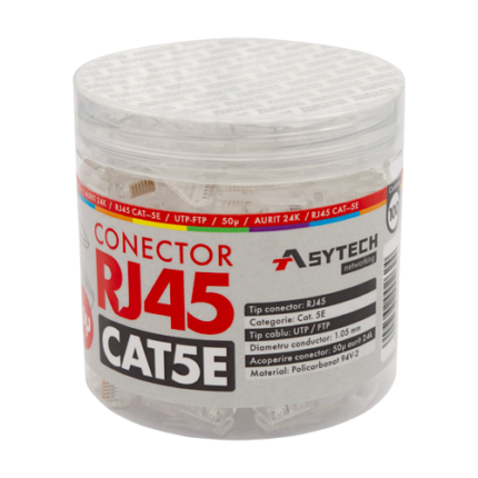 RJ45-CAT5E-50U-JAR — неекранирани RJ45 Cat5e конектори, буркан 100 бр.