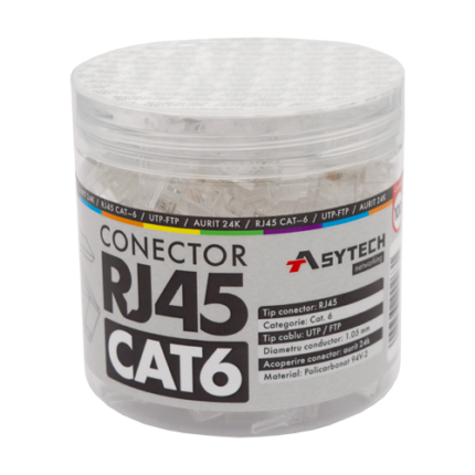 RJ45-CAT6-JAR — неекранирани RJ45 Cat6 конектори, буркан 100 бр.