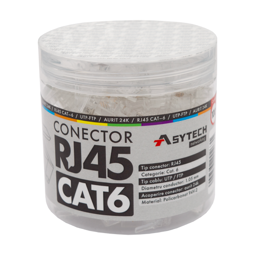 RJ45-CAT6-JAR — неекранирани RJ45 Cat6 конектори, буркан 100 бр. RJ45-CAT6-JAR — неекранирани RJ45 Cat6 конектори, буркан 100 бр.