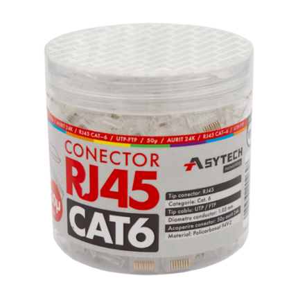 RJ45-CAT6-50U-JAR — неекранирани RJ45 Cat6 конектори, буркан 100 бр.
