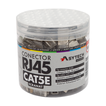 RJ45M-CAT5E-JAR — екранирани RJ45 Cat5e конектори, буркан 100 бр.