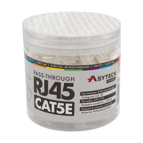 RJ45-CAT5-EZ-JAR — неекранирани RJ45 Cat5e EZ Pass-Through конектори, буркан 100 бр. RJ45-CAT5-EZ-JAR — неекранирани RJ45 Cat5e EZ Pass-Through конектори, буркан 100 бр.