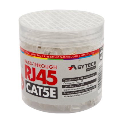 RJ45-CAT5E-EZ-50U-JAR — неекранирани RJ45 Cat5e EZ Pass-Through конектори, буркан 100 бр.