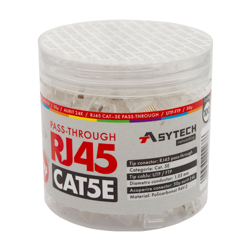 RJ45-CAT5E-EZ-50U-JAR — неекранирани RJ45 Cat5e EZ Pass-Through конектори, буркан 100 бр. RJ45-CAT5E-EZ-50U-JAR — неекранирани RJ45 Cat5e EZ Pass-Through конектори, буркан 100 бр.