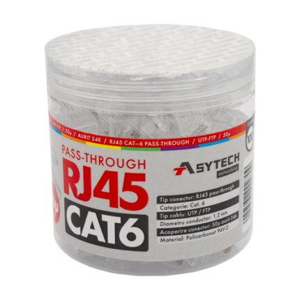 RJ45-CAT6-EZ-50U-JAR — неекранирани RJ45 Cat6 EZ Pass-Through конектори, буркан 100 бр.