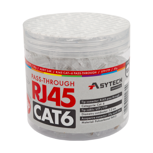 RJ45-CAT6-EZ-50U-JAR — неекранирани RJ45 Cat6 EZ Pass-Through конектори, буркан 100 бр. RJ45-CAT6-EZ-50U-JAR — неекранирани RJ45 Cat6 EZ Pass-Through конектори, буркан 100 бр.
