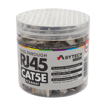 RJ45M-CAT5-EZ-JAR — екранирани RJ45 Cat5e EZ Pass-Through конектори, буркан 100 бр.