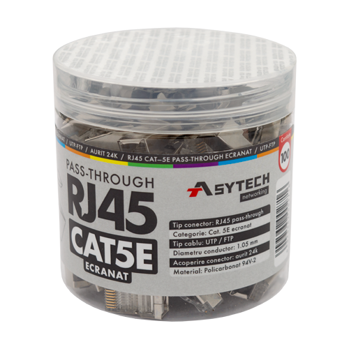 RJ45M-CAT5-EZ-JAR — екранирани RJ45 Cat5e EZ Pass-Through конектори, буркан 100 бр. RJ45M-CAT5-EZ-JAR — екранирани RJ45 Cat5e EZ Pass-Through конектори, буркан 100 бр.