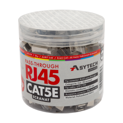 RJ45M-CAT5-EZ-50U-JAR — екранирани RJ45 Cat5e EZ Pass-Through конектори, буркан 100 бр.