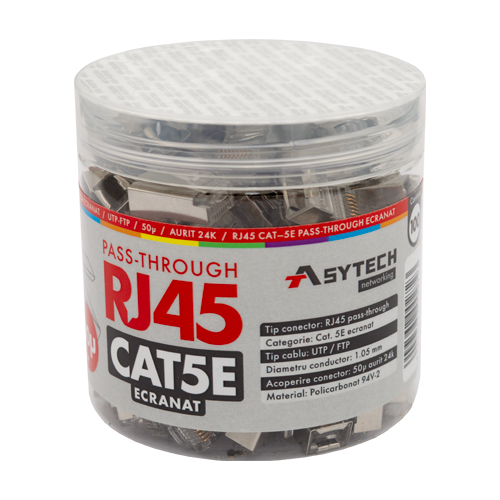 RJ45M-CAT5-EZ-50U-JAR — екранирани RJ45 Cat5e EZ Pass-Through конектори, буркан 100 бр. RJ45M-CAT5-EZ-50U-JAR — екранирани RJ45 Cat5e EZ Pass-Through конектори, буркан 100 бр.