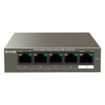 Tenda TEG1105P-4-63W — 4-портов PoE+ Gigabit суич, бюджет 57.8 W