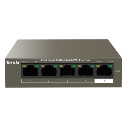 Tenda TEG1105P-4-63W — 4-портов PoE+ Gigabit суич, бюджет 57.8 W