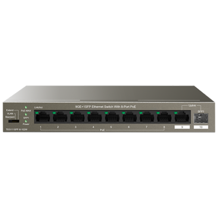 Tenda TEG1110PF-8-102W — 8-портов PoE+ Gigabit суич, бюджет 92 W