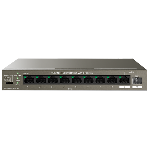 Tenda TEG1110PF-8-102W — 8-портов PoE+ Gigabit суич, бюджет 92 W Tenda TEG1110PF-8-102W — 8-портов PoE+ Gigabit суич, бюджет 92 W