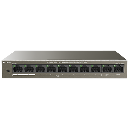 Tenda TEF1110P-8-63W — PoE+ суич с 8 PoE и 2 uplink порта Tenda TEF1110P-8-63W — PoE+ суич с 8 PoE и 2 uplink порта