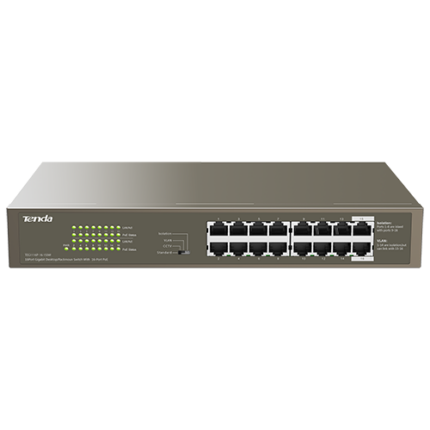 Tenda TEG1116P-16-150W — 16-портов PoE+ Gigabit суич, бюджет 135 W