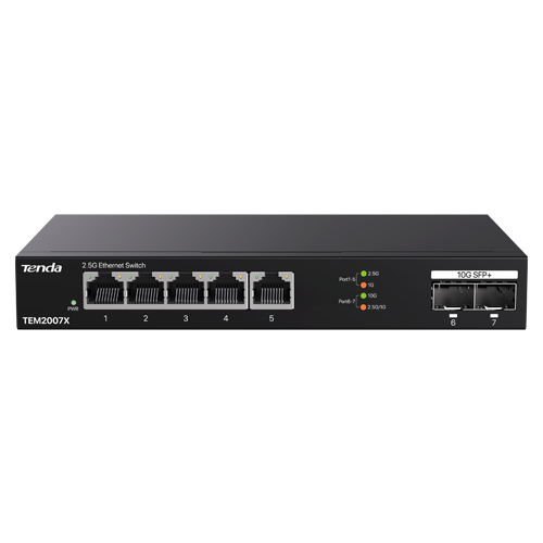 Tenda TEM2007X — суич с 5 × 2.5G RJ45 и 2 × 10G SFP+ Tenda TEM2007X — суич с 5 × 2.5G RJ45 и 2 × 10G SFP+