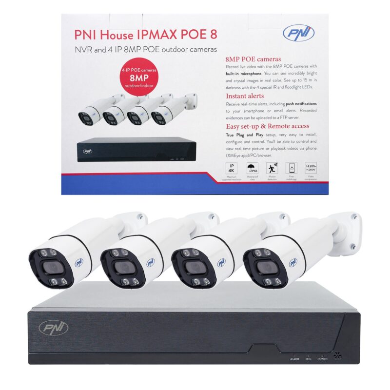 PNI-IP-POE8 IPMAX POE 8 комплект с 4 камери 8 MP и 10-канален NVR