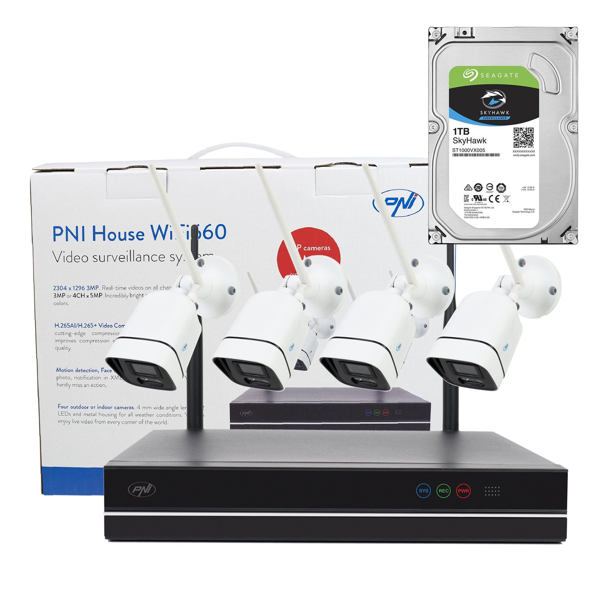 PNI-WF660-1TB WiFi660 комплект с 4 Wi-Fi камери 3 MP и Seagate HDD 1 TB PNI-WF660-1TB WiFi660 комплект с 4 Wi-Fi камери 3 MP и Seagate HDD 1 TB