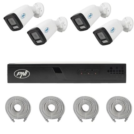 PNI House IP710-4I5 — PoE комплект с 4 корпусни камери 5 MP и аудио