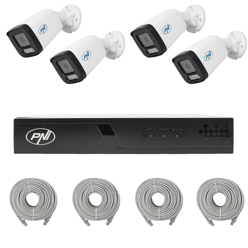 PNI House IP710-4I5 — PoE комплект с 4 корпусни камери 5 MP и аудио
