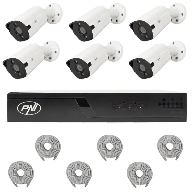 PNI House IP716-6I8 — PoE комплект с 6 камери 8 MP и кабели