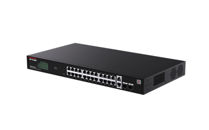 IP-COM G2228P-24-410W — управляем 28-портов Gigabit PoE+ суич, бюджет 370 W