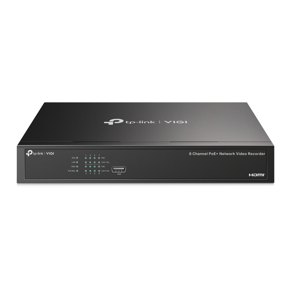 TP-Link VIGI-NVR1008H-8MP — 8-канален PoE+ NVR, 1 SATA, без твърд диск TP-Link VIGI-NVR1008H-8MP — 8-канален PoE+ NVR, 1 SATA, без твърд диск