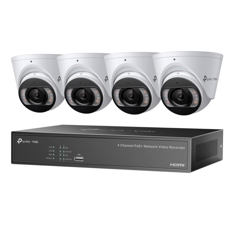 TP-Link VIGI-NK4P-T4425-2T — комплект 4 × 4 MP IP камери, 4-канален PoE NVR и 2 TB HDD