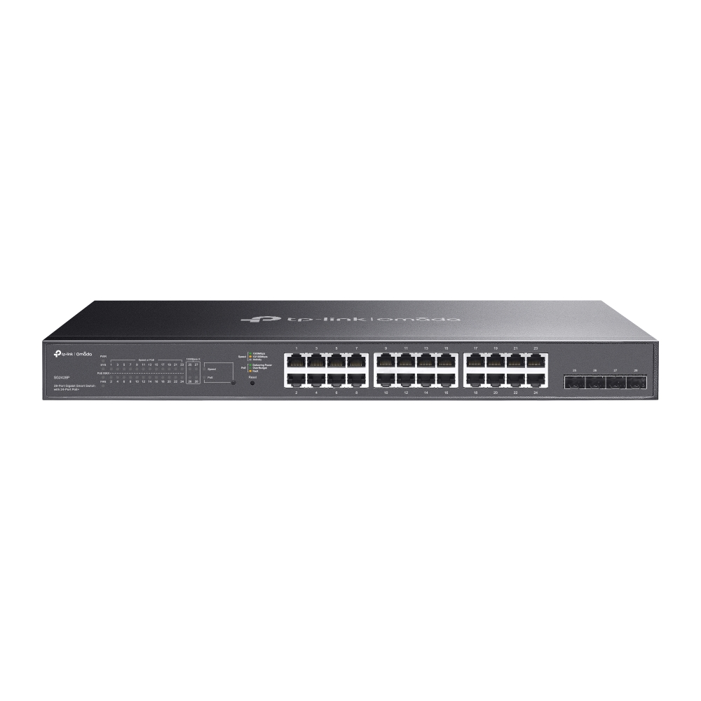 TP-Link Omada SG2428P — 24-портов Gigabit PoE+ суич с 4 SFP, 250 W TP-Link Omada SG2428P — 24-портов Gigabit PoE+ суич с 4 SFP, 250 W
