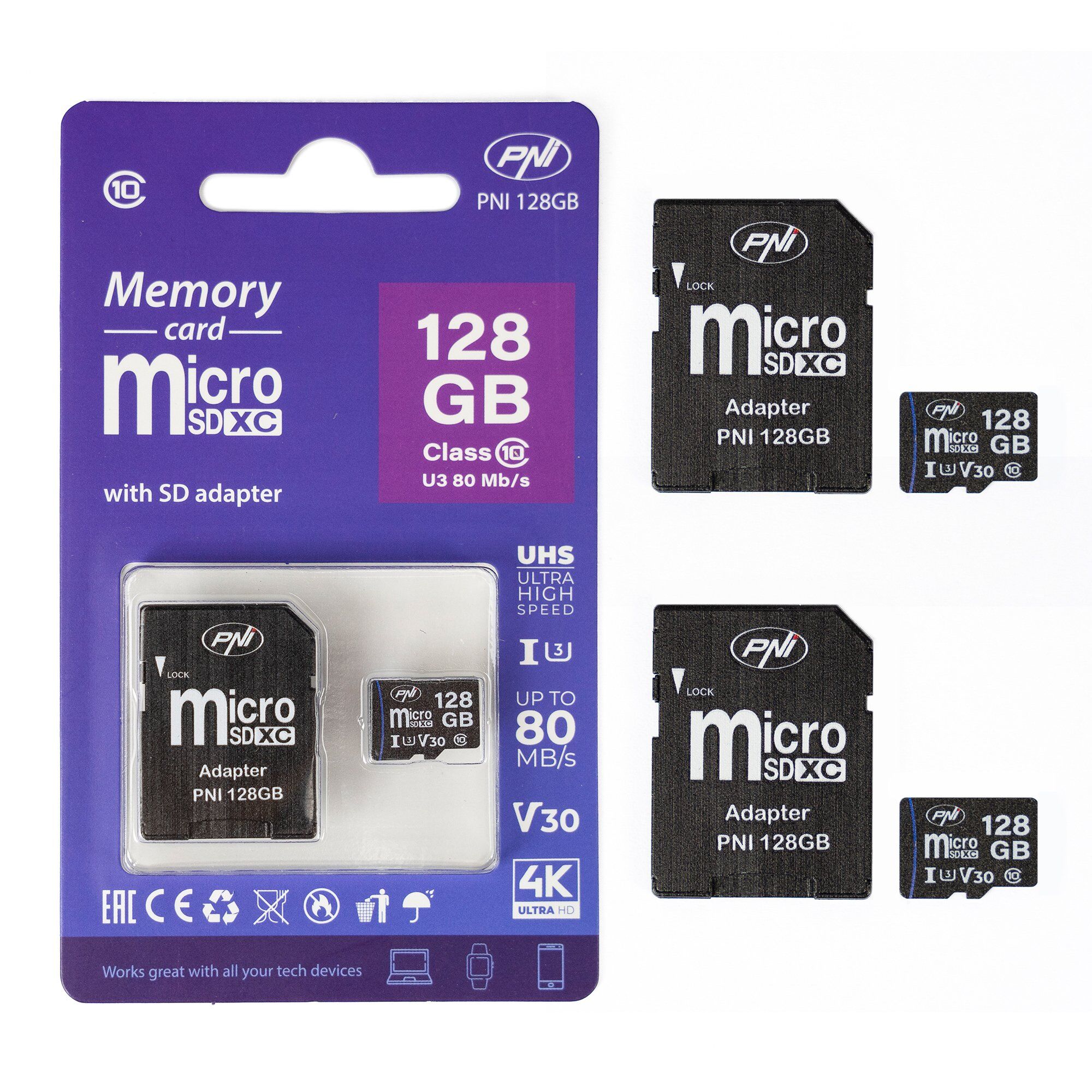 PNI-MSD128GB-2 — комплект 2 microSDXC карти по 128 GB с SD адаптери PNI-MSD128GB-2 — комплект 2 microSDXC карти по 128 GB с SD адаптери