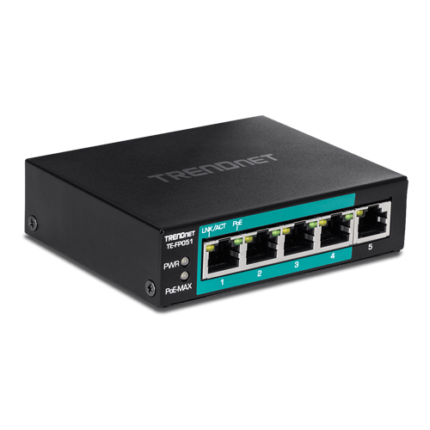 TRENDnet TE-FP051 — Fast Ethernet суич 4 PoE+ + 1 uplink, 60 W