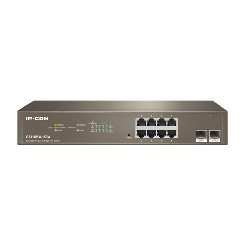 Управляем Суич IP-COM G3310P-8-150W с 8 PoE+ Порта Управляем Суич IP-COM G3310P-8-150W с 8 PoE+ Порта
