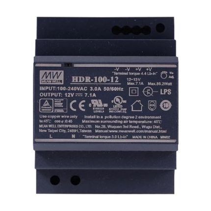 MeanWell HDR-100-12 Импулсно Захранване 12V 7.1A 85W за DIN Шина