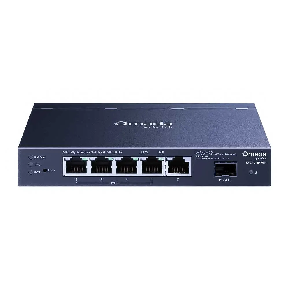 TP-Link SG2206MP Omada Access 6-Port Gigabit Switch с 4 PoE+ Порта TP-Link SG2206MP Omada Access 6-Port Gigabit Switch с 4 PoE+ Порта