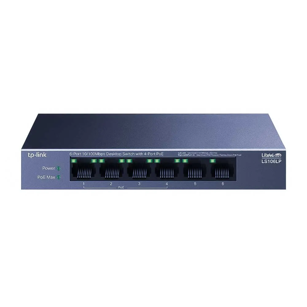 TP-Link LS106LP 6-Port 10/100 Mbps Desktop PoE Switch с 41W Бюджет TP-Link LS106LP 6-Port 10/100 Mbps Desktop PoE Switch с 41W Бюджет