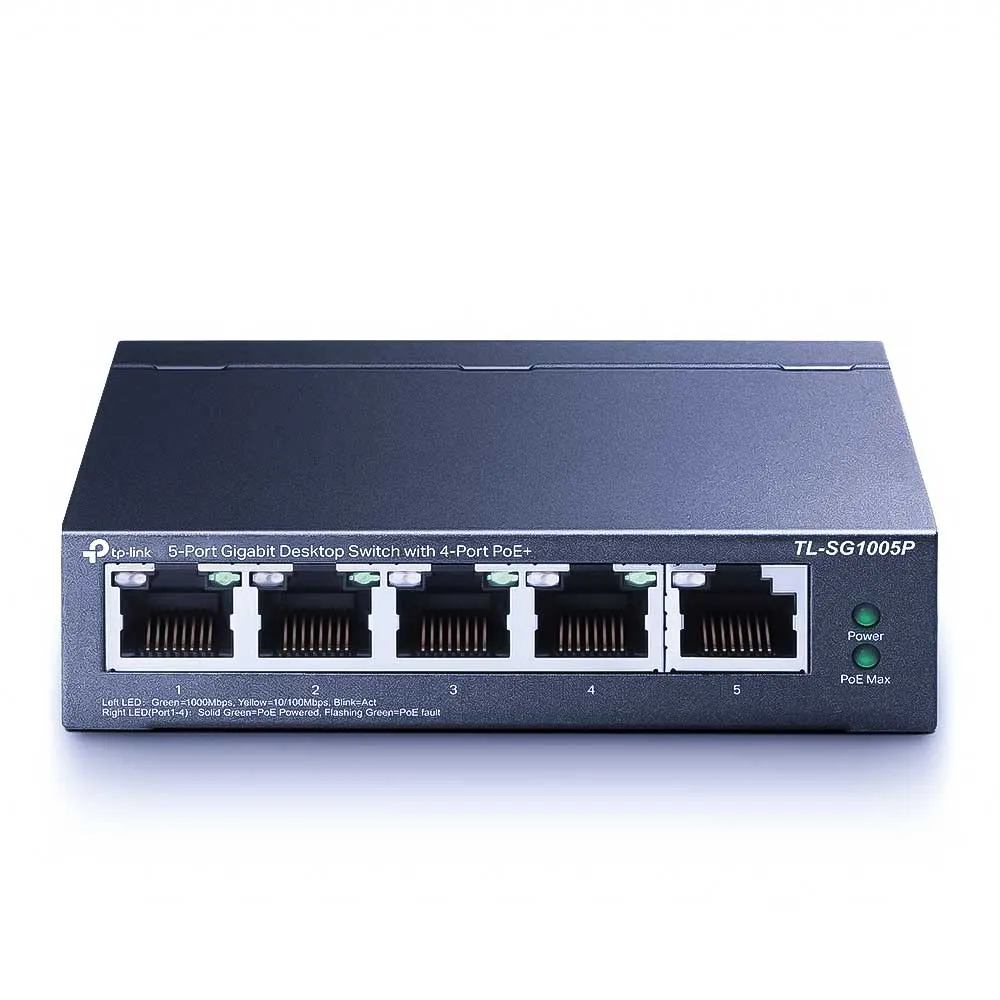 TP-Link TL-SG1005P 5-Port Gigabit Desktop PoE+ Switch с 65W Бюджет TP-Link TL-SG1005P 5-Port Gigabit Desktop PoE+ Switch с 65W Бюджет