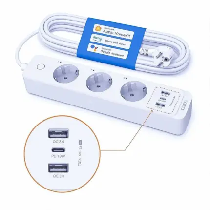TP-Link Tapo P300 Смарт Разклонител с 3 Индивидуални Контакта и 18W USB-C