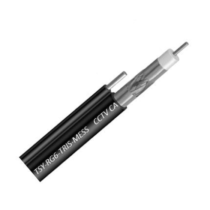 Коаксиален кабел TSY Cable TSY-RG6-TRIS-MESS 305m черен самоносещ — барабан от 305 м
